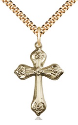 [6010GF/24G] 14kt Gold Filled Cross Pendant on a 24 inch Gold Plate Heavy Curb chain