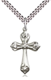 [6010SS/24S] Sterling Silver Cross Pendant on a 24 inch Light Rhodium Heavy Curb chain