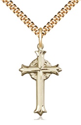 [6011GF/24G] 14kt Gold Filled Cross Pendant on a 24 inch Gold Plate Heavy Curb chain