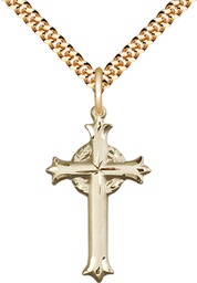 [6011GF/24G] 14kt Gold Filled Cross Pendant on a 24 inch Gold Plate Heavy Curb chain