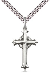 [6011SS/24S] Sterling Silver Cross Pendant on a 24 inch Light Rhodium Heavy Curb chain