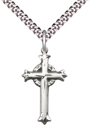 [6011SS/24S] Sterling Silver Cross Pendant on a 24 inch Light Rhodium Heavy Curb chain