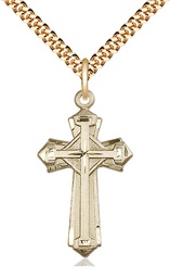 [6012GF/24G] 14kt Gold Filled Cross Pendant on a 24 inch Gold Plate Heavy Curb chain