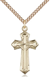 [6012GF/24GF] 14kt Gold Filled Cross Pendant on a 24 inch Gold Filled Heavy Curb chain