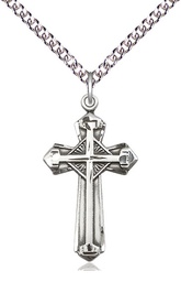 [6012SS/24SS] Sterling Silver Cross Pendant on a 24 inch Sterling Silver Heavy Curb chain