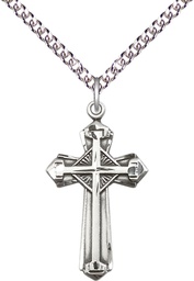 [6012SS/24SS] Sterling Silver Cross Pendant on a 24 inch Sterling Silver Heavy Curb chain