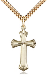 [6013GF/24G] 14kt Gold Filled Cross Pendant on a 24 inch Gold Plate Heavy Curb chain