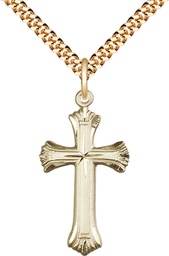 [6013GF/24G] 14kt Gold Filled Cross Pendant on a 24 inch Gold Plate Heavy Curb chain