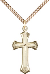 [6013GF/24GF] 14kt Gold Filled Cross Pendant on a 24 inch Gold Filled Heavy Curb chain