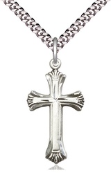 [6013SS/24S] Sterling Silver Cross Pendant on a 24 inch Light Rhodium Heavy Curb chain