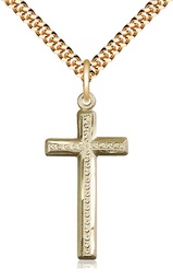 [6017GF/24G] 14kt Gold Filled Cross Pendant on a 24 inch Gold Plate Heavy Curb chain