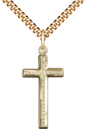 [6017GF/24G] 14kt Gold Filled Cross Pendant on a 24 inch Gold Plate Heavy Curb chain