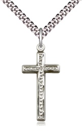 [6017SS/24S] Sterling Silver Cross Pendant on a 24 inch Light Rhodium Heavy Curb chain