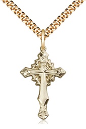 [6019GF/24G] 14kt Gold Filled Cross Pendant on a 24 inch Gold Plate Heavy Curb chain