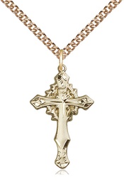 [6019GF/24GF] 14kt Gold Filled Cross Pendant on a 24 inch Gold Filled Heavy Curb chain