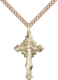 [6019GF/24GF] 14kt Gold Filled Cross Pendant on a 24 inch Gold Filled Heavy Curb chain
