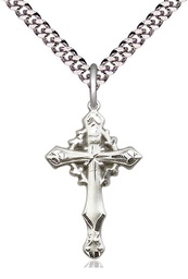 [6019SS/24S] Sterling Silver Cross Pendant on a 24 inch Light Rhodium Heavy Curb chain