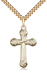 [6020GF/24G] 14kt Gold Filled Cross Pendant on a 24 inch Gold Plate Heavy Curb chain