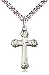 [6020SS/24S] Sterling Silver Cross Pendant on a 24 inch Light Rhodium Heavy Curb chain