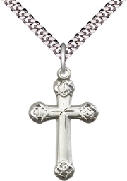 [6020SS/24S] Sterling Silver Cross Pendant on a 24 inch Light Rhodium Heavy Curb chain