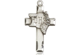 [6021SS] Sterling Silver Cross w/IHS Grapes Medal