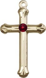 [6022GF-STN1] 14kt Gold Filled Cross Medal with a 3mm Garnet Swarovski stone