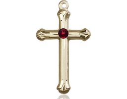 [6022GF-STN1] 14kt Gold Filled Cross Medal with a 3mm Garnet Swarovski stone