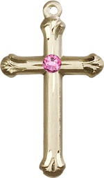 [6022GF-STN10] 14kt Gold Filled Cross Medal with a 3mm Rose Swarovski stone