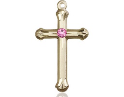 [6022GF-STN10] 14kt Gold Filled Cross Medal with a 3mm Rose Swarovski stone