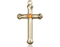 [6022GF-STN11] 14kt Gold Filled Cross Medal with a 3mm Topaz Swarovski stone