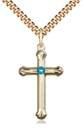 [6022GF-STN12/24G] 14kt Gold Filled Cross Pendant with a 3mm Zircon Swarovski stone on a 24 inch Gold Plate Heavy Curb chain