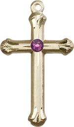 [6022GF-STN2] 14kt Gold Filled Cross Medal with a 3mm Amethyst Swarovski stone