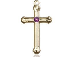 [6022GF-STN2] 14kt Gold Filled Cross Medal with a 3mm Amethyst Swarovski stone