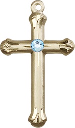 [6022GF-STN3] 14kt Gold Filled Cross Medal with a 3mm Aqua Swarovski stone