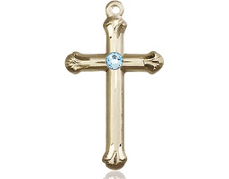 [6022GF-STN3] 14kt Gold Filled Cross Medal with a 3mm Aqua Swarovski stone