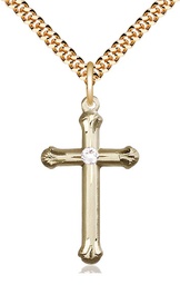 [6022GF-STN4/24G] 14kt Gold Filled Cross Pendant with a 3mm Crystal Swarovski stone on a 24 inch Gold Plate Heavy Curb chain