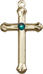 [6022GF-STN5] 14kt Gold Filled Cross Medal with a 3mm Emerald Swarovski stone