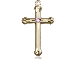 [6022GF-STN6] 14kt Gold Filled Cross Medal with a 3mm Light Amethyst Swarovski stone