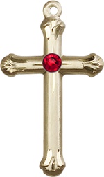 [6022GF-STN7] 14kt Gold Filled Cross Medal with a 3mm Ruby Swarovski stone