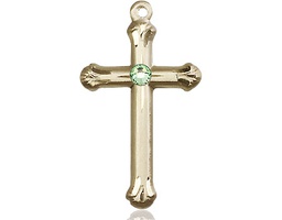 [6022GF-STN8] 14kt Gold Filled Cross Medal with a 3mm Peridot Swarovski stone