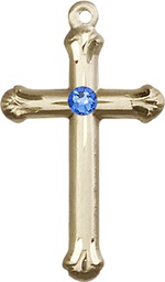 [6022GF-STN9] 14kt Gold Filled Cross Medal with a 3mm Sapphire Swarovski stone