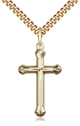 [6022GF/24G] 14kt Gold Filled Cross Pendant on a 24 inch Gold Plate Heavy Curb chain