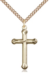 [6022GF/24GF] 14kt Gold Filled Cross Pendant on a 24 inch Gold Filled Heavy Curb chain