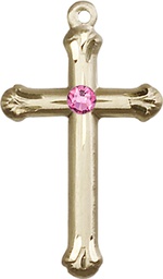[6022KT-STN10] 14kt Gold Cross Medal with a 3mm Rose Swarovski stone