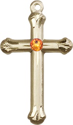 [6022KT-STN11] 14kt Gold Cross Medal with a 3mm Topaz Swarovski stone