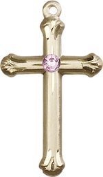 [6022KT-STN6] 14kt Gold Cross Medal with a 3mm Light Amethyst Swarovski stone