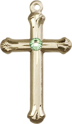 [6022KT-STN8] 14kt Gold Cross Medal with a 3mm Peridot Swarovski stone