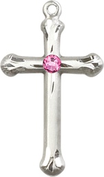 [6022SS-STN10] Sterling Silver Cross Medal with a 3mm Rose Swarovski stone