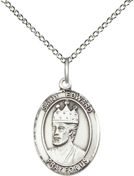 [8026SS/18SS] Sterling Silver Saint Edward the Confessor Pendant on a 18 inch Sterling Silver Light Curb chain