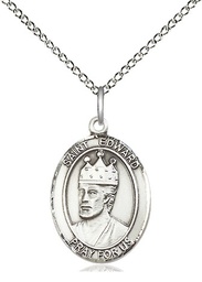 [8026SS/18SS] Sterling Silver Saint Edward the Confessor Pendant on a 18 inch Sterling Silver Light Curb chain